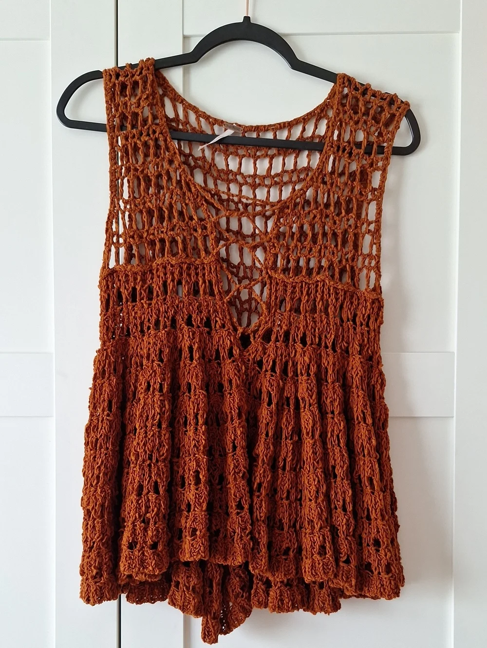 Free People Open-Knit Crochet Tank in Rust Brown